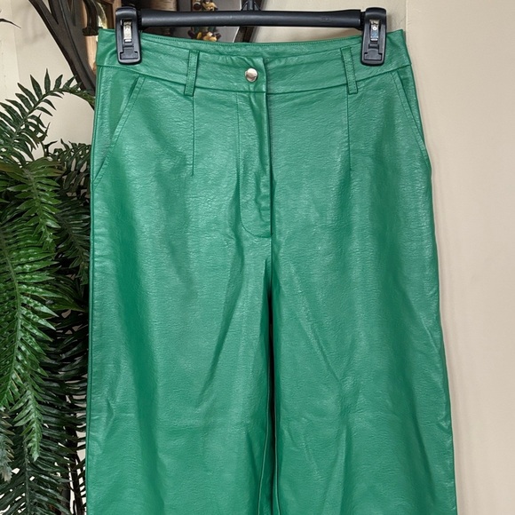 Princess Polly Ashlea Faux Leather Pants Green Mid Rise Light Flare Trousers - Picture 5 of 16